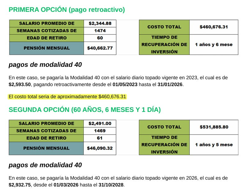 Proyección de pensión IMSS bajo modalidad 40